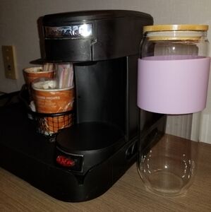 24oz Glass Tumbler with Violet Silicone Sleeve and Bamboo Lid